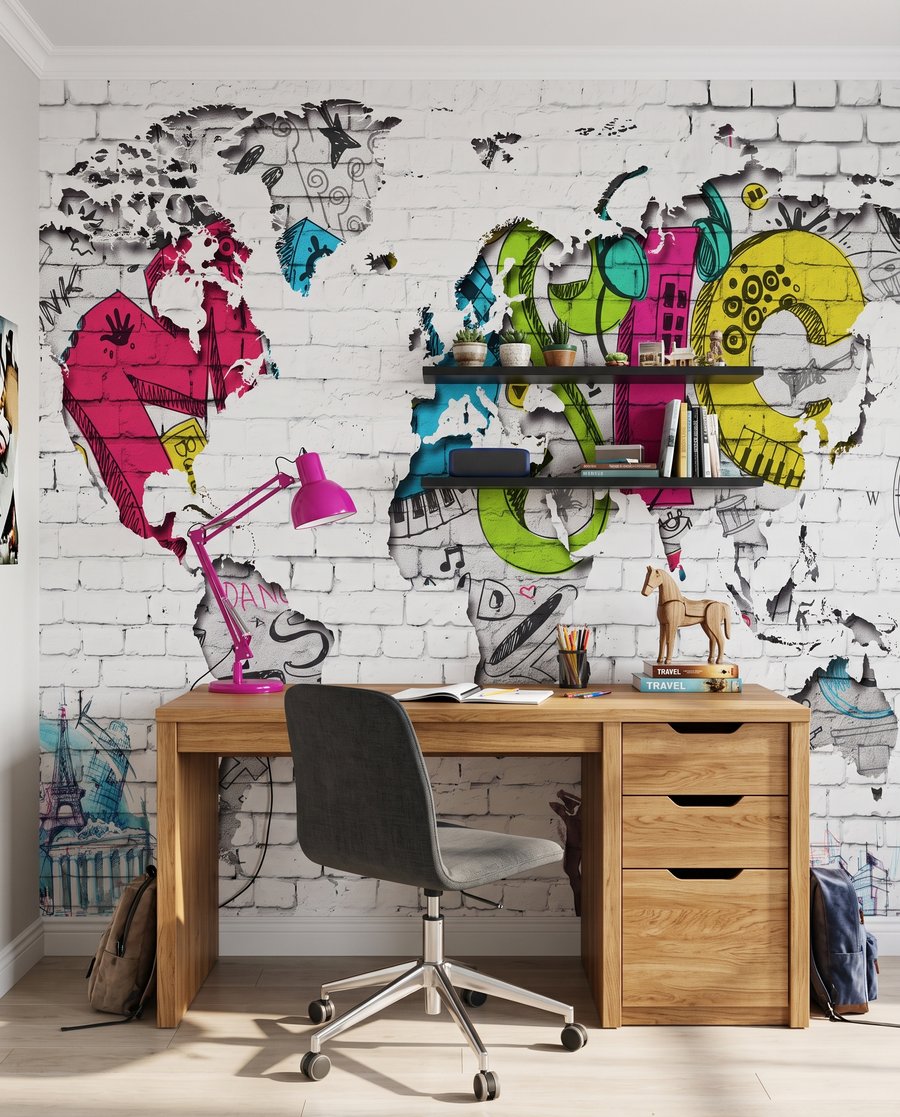 Mapa sveta v graffiti — interiér 3