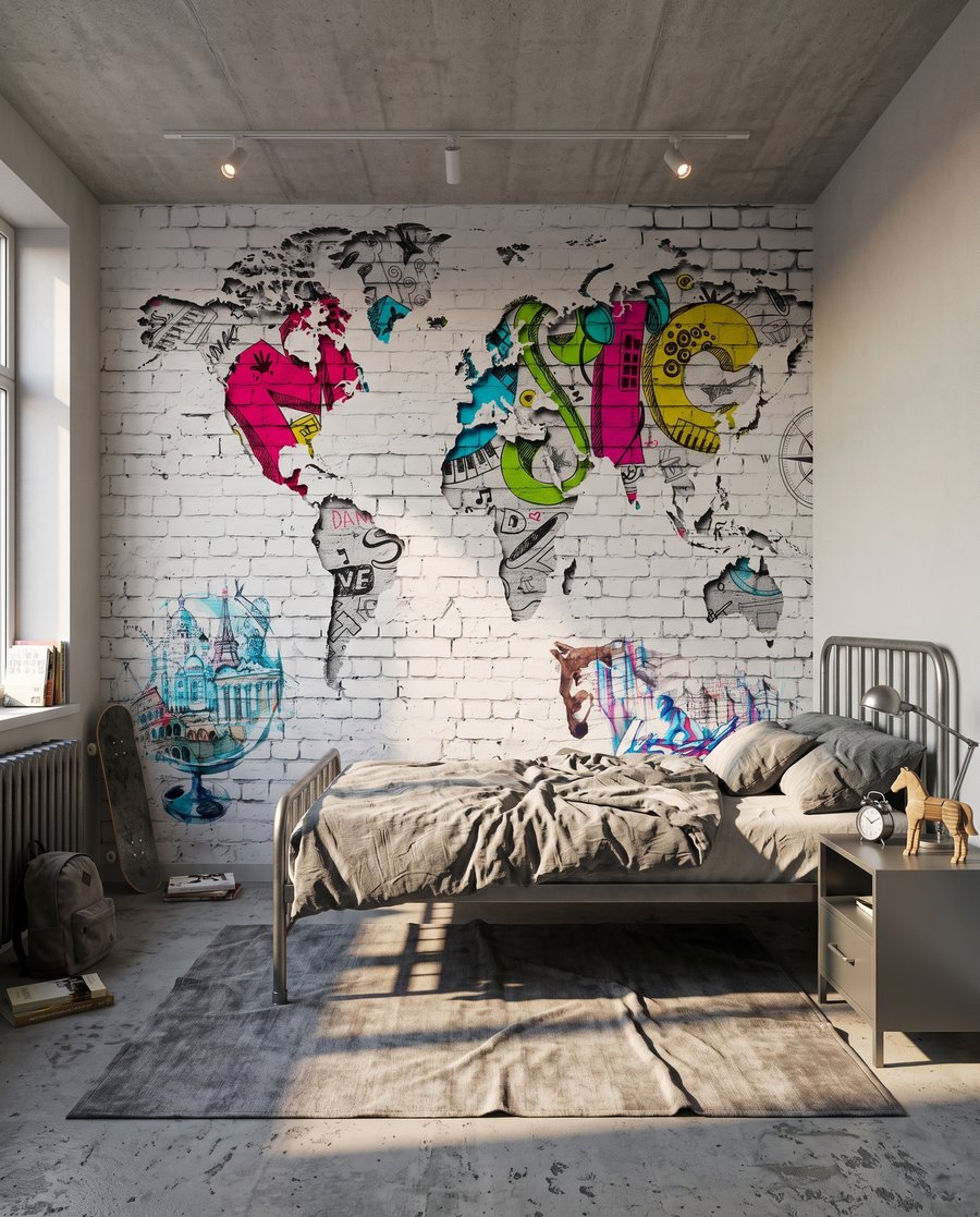 Mapa sveta v graffiti — interiér 4