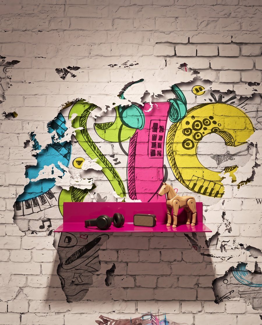 Mapa sveta v graffiti — detail