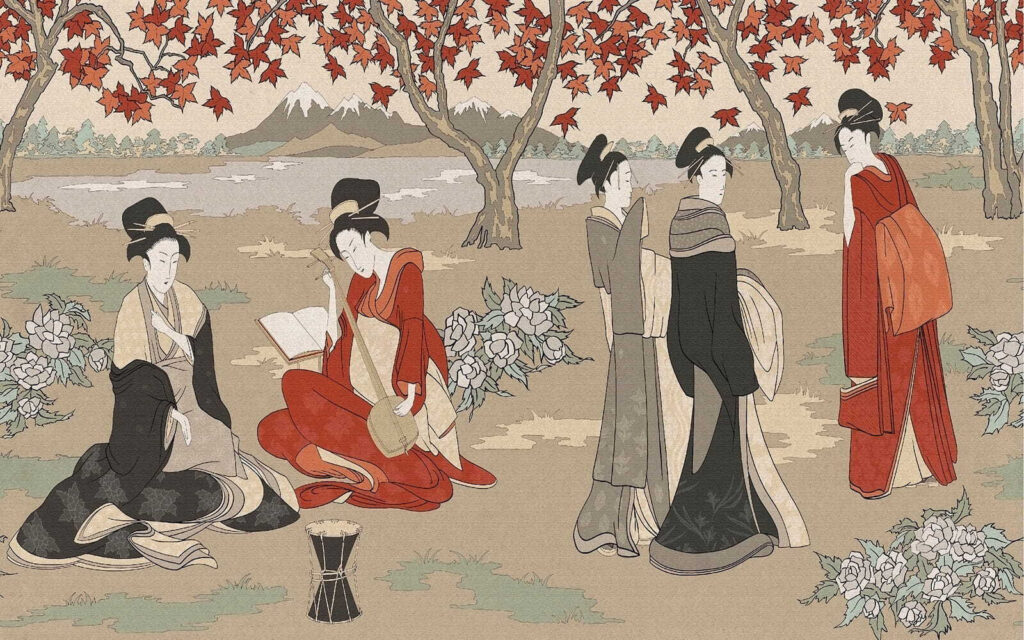 Ženy pod červenými stromami — celý dizajn