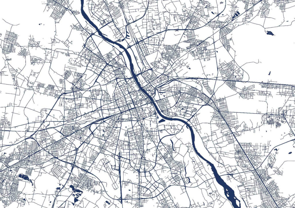 Mapa mesta jemnými líniami — celý dizajn