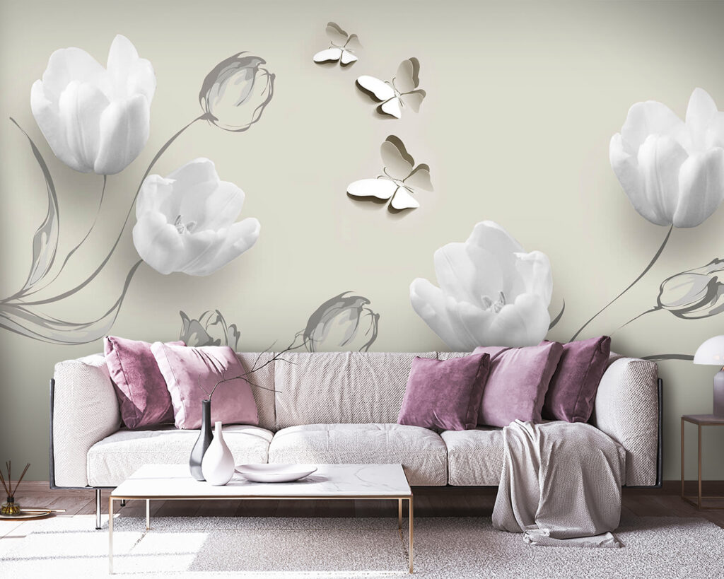 Biele tulipány s motýľmi — interiér 3