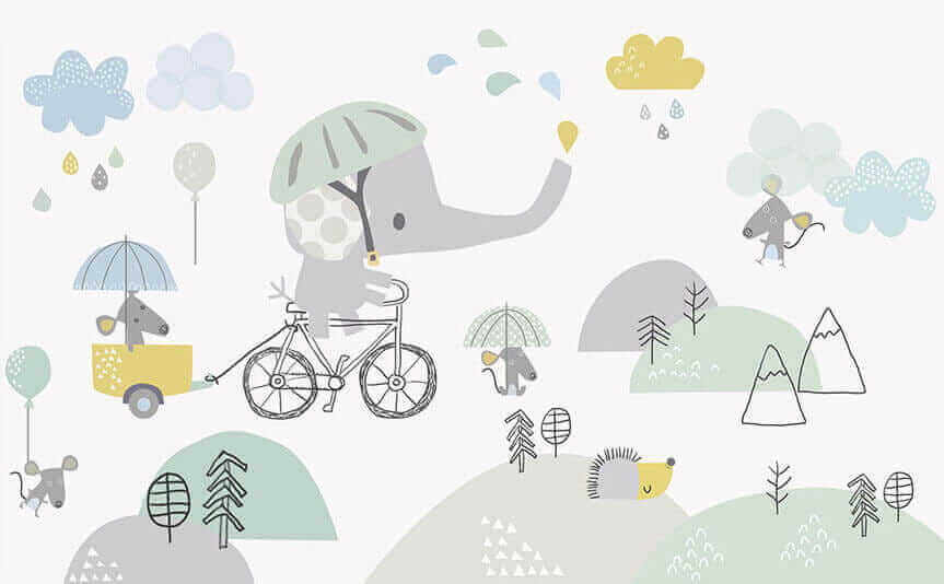 Slon na bicykli — celý dizajn