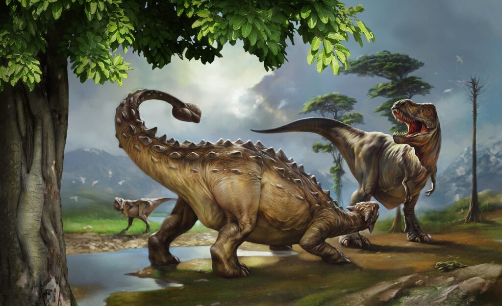 Dinosaury na brehu rieky — celý dizajn