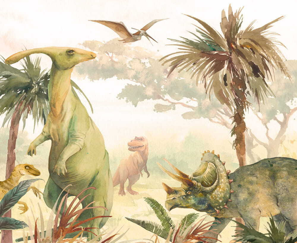 Dinosaury v jemnom akvarele — celý dizajn