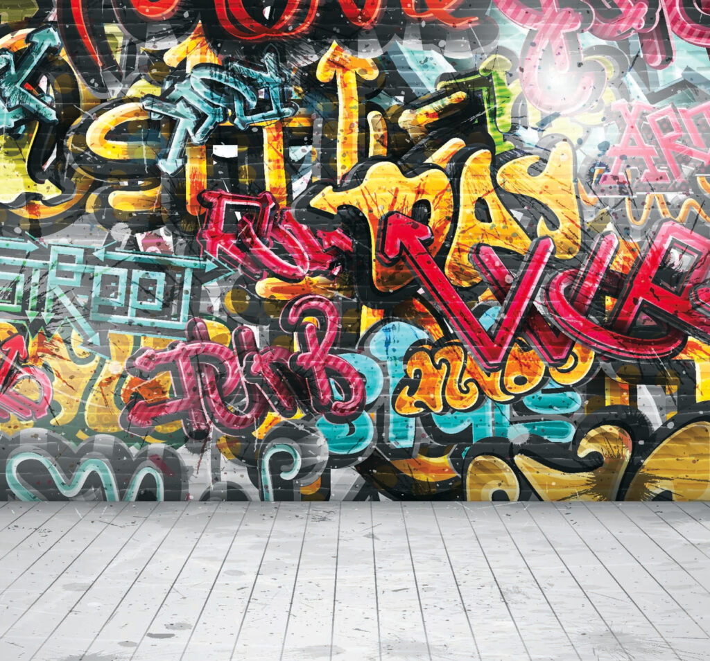 Stena plná graffiti — celý dizajn