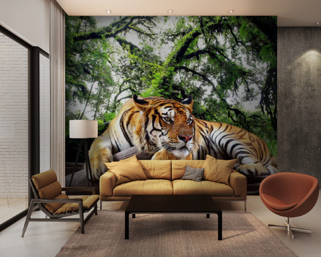 Tiger odpočíva pod konármi — interiér 3