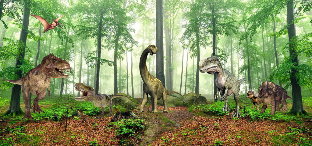 Dinosaury v slnečnom lese — celý dizajn