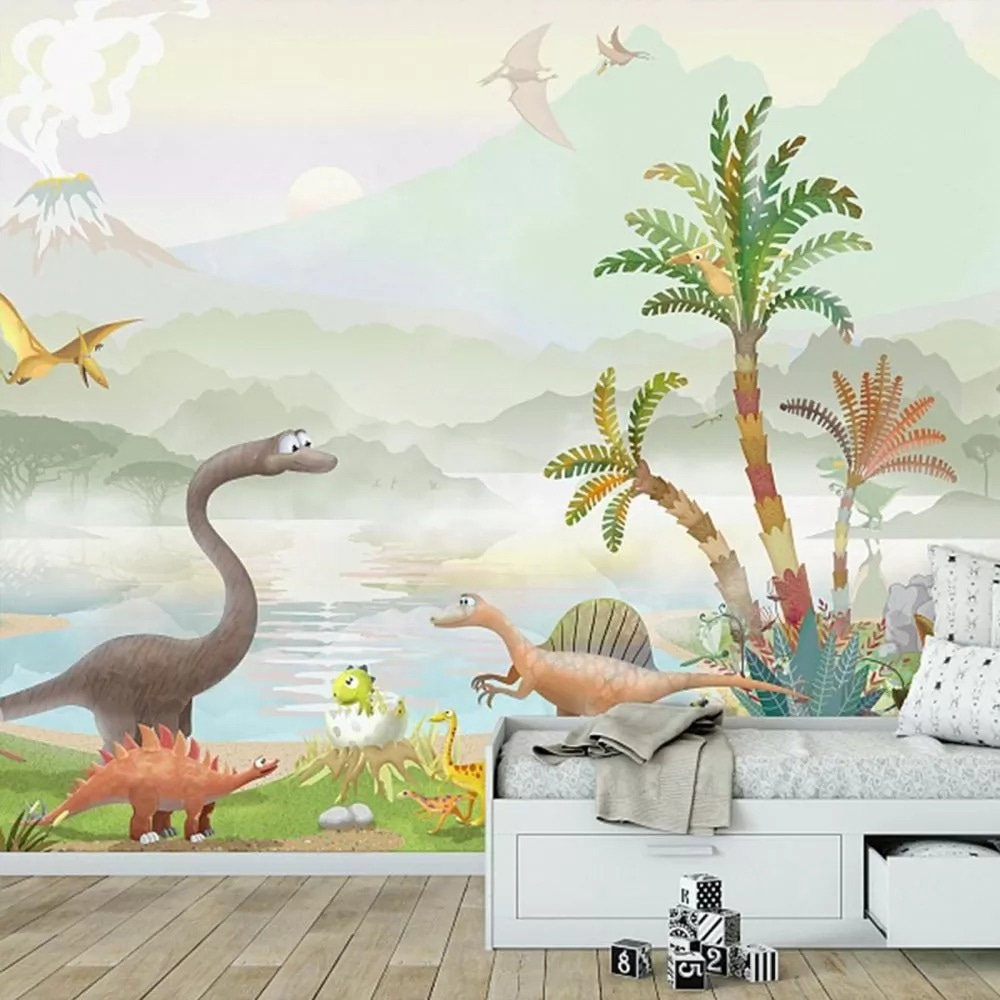 Dinosaury pri tropickom jazere v interiéri