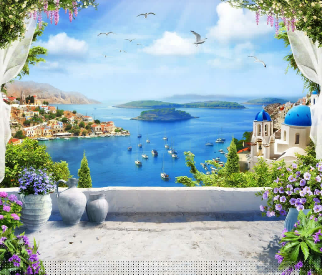 Terasa nad modrou vodou — celý dizajn