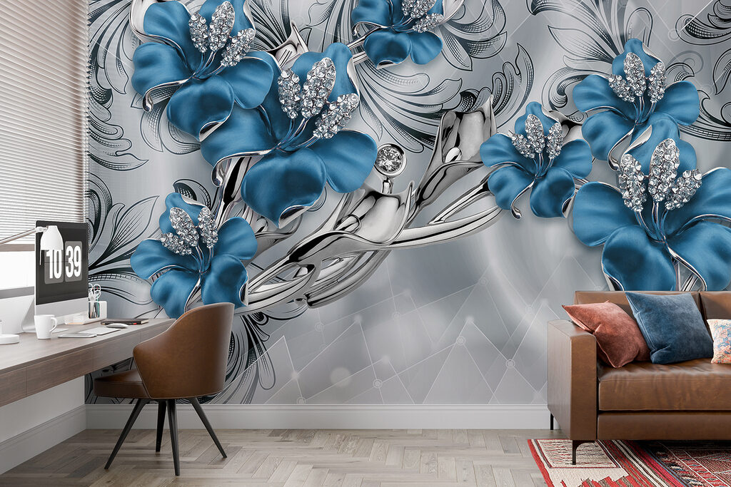 Modré orchidey medzi špirálami — interiér 11