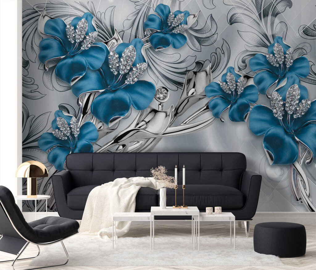 Modré orchidey medzi špirálami — interiér 5