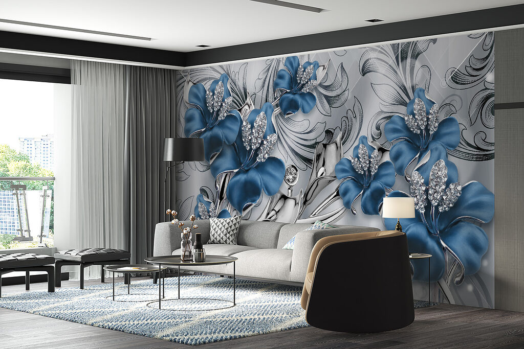 Modré orchidey medzi špirálami — interiér 10