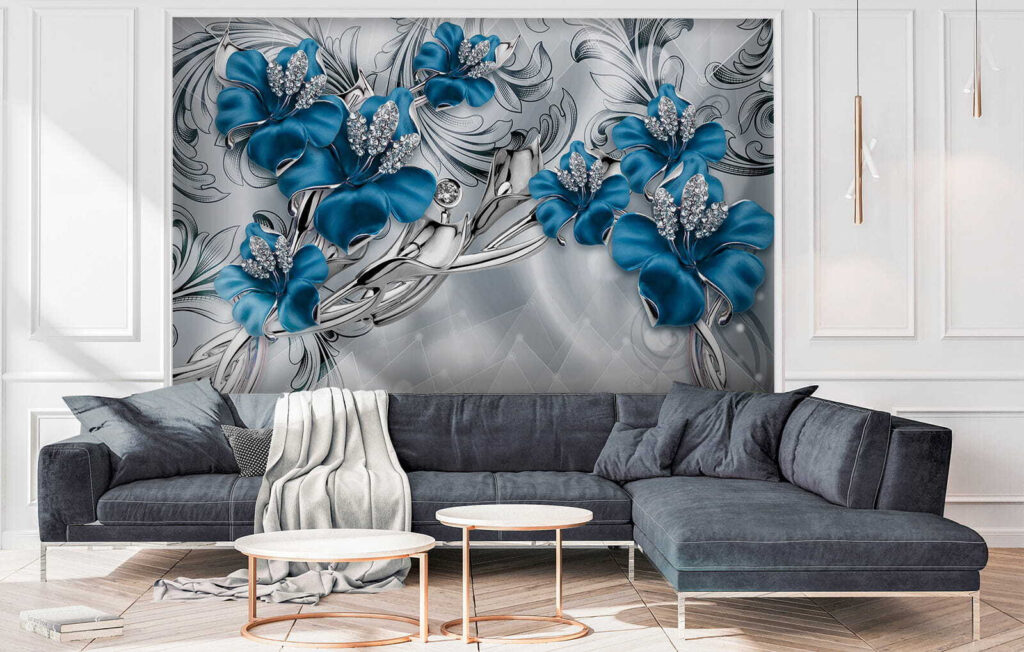 Modré orchidey medzi špirálami — interiér 6