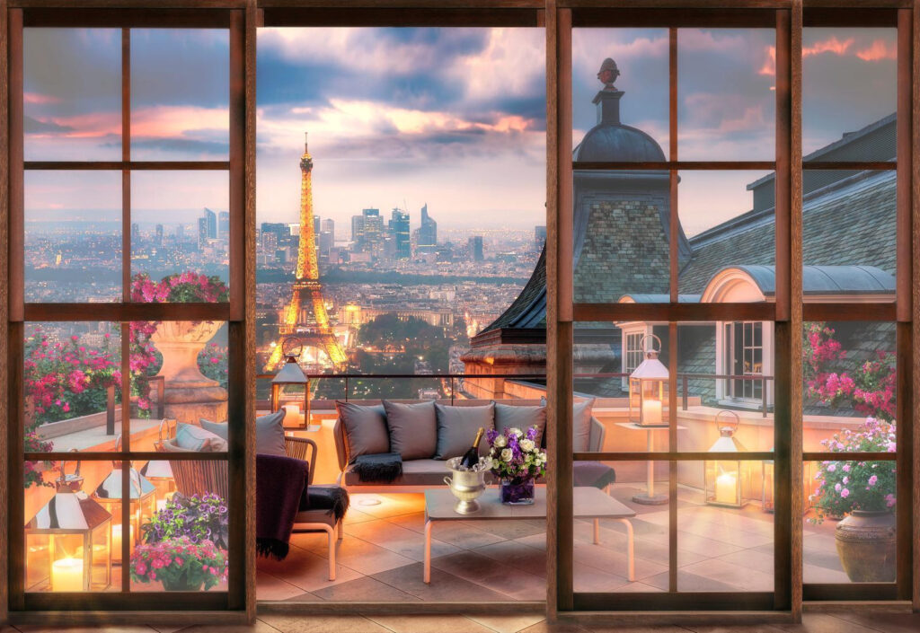 Paríž za večerným oknom — celý dizajn
