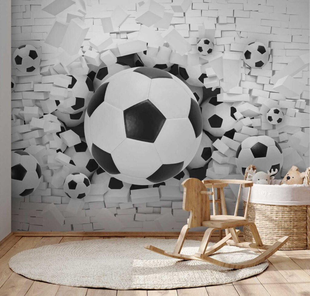 Futbalové lopty prerážajú múr — interiér 7