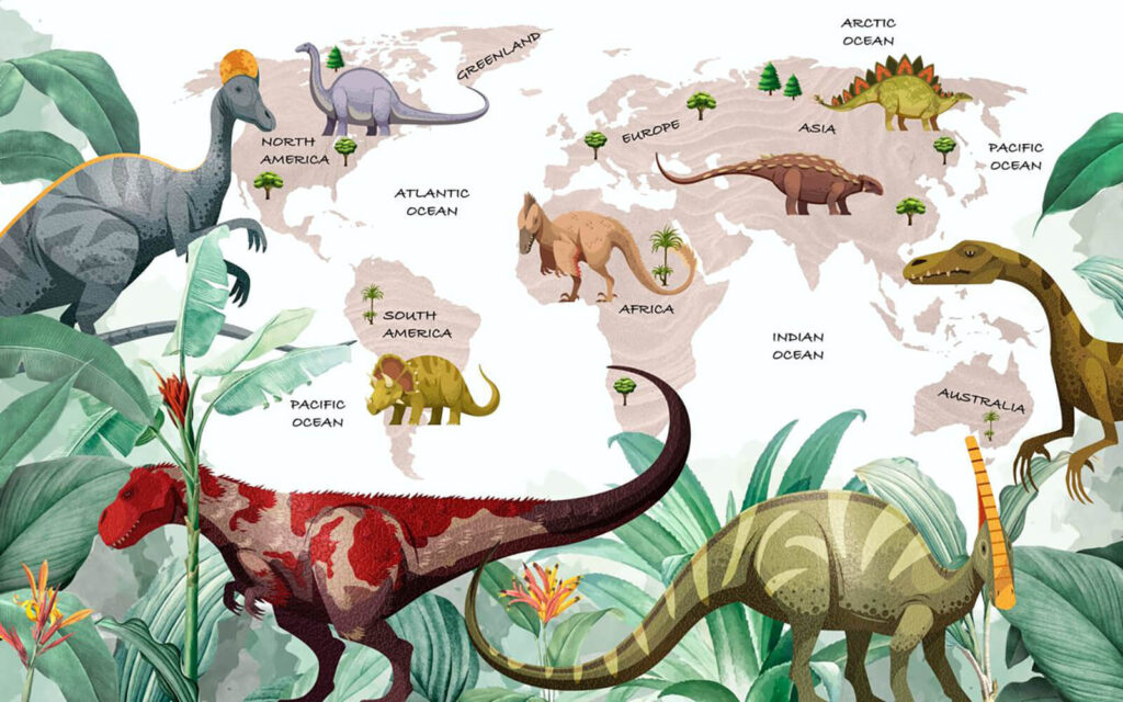 Dinosaury pred mapou — celý dizajn