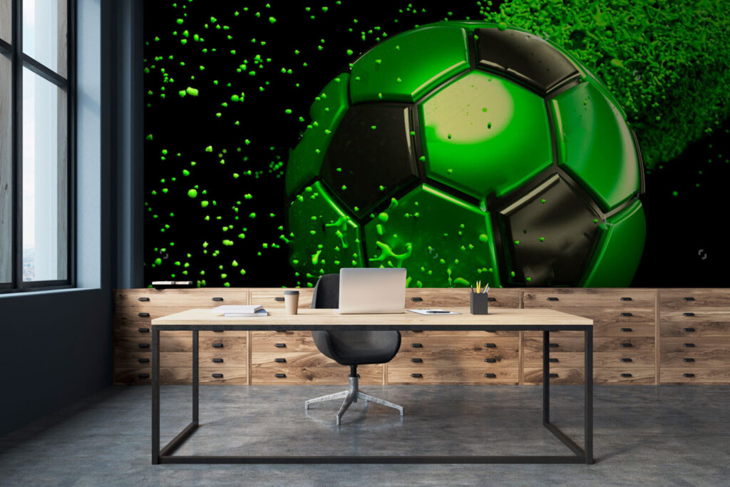 Zelený futbal so striekancami — interiér 1