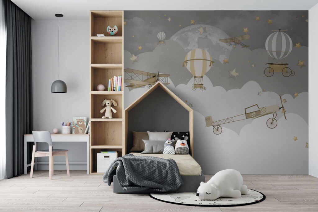 Balóny nad sivými oblakmi — interiér 1