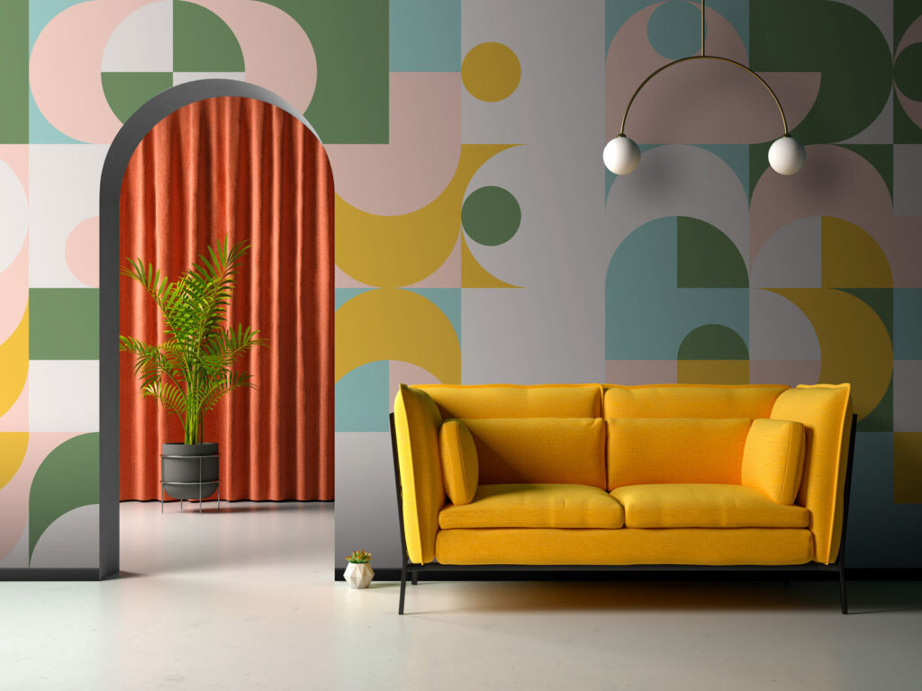 Pastelové geometrické tvary — interiér 2