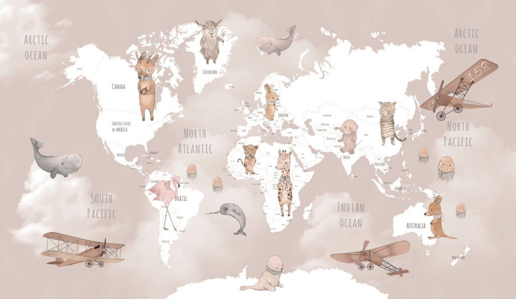 Mapa sveta s názvami — celý dizajn