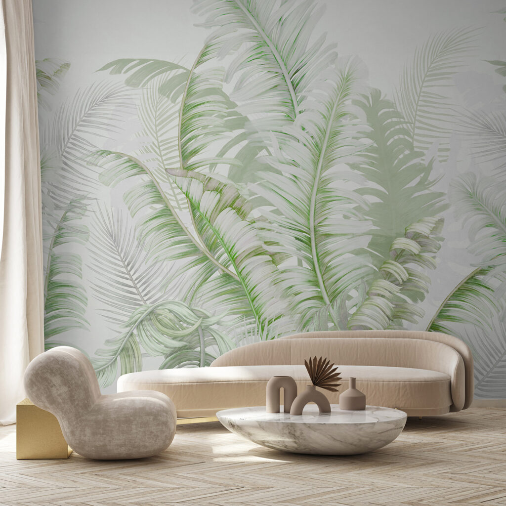 Bledé palmové vejáre — interiér 1