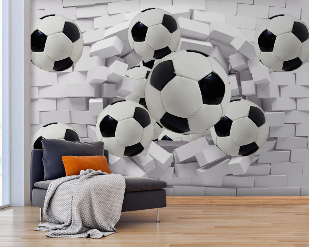 Futbalové lopty prerážajú tehly — interiér 3