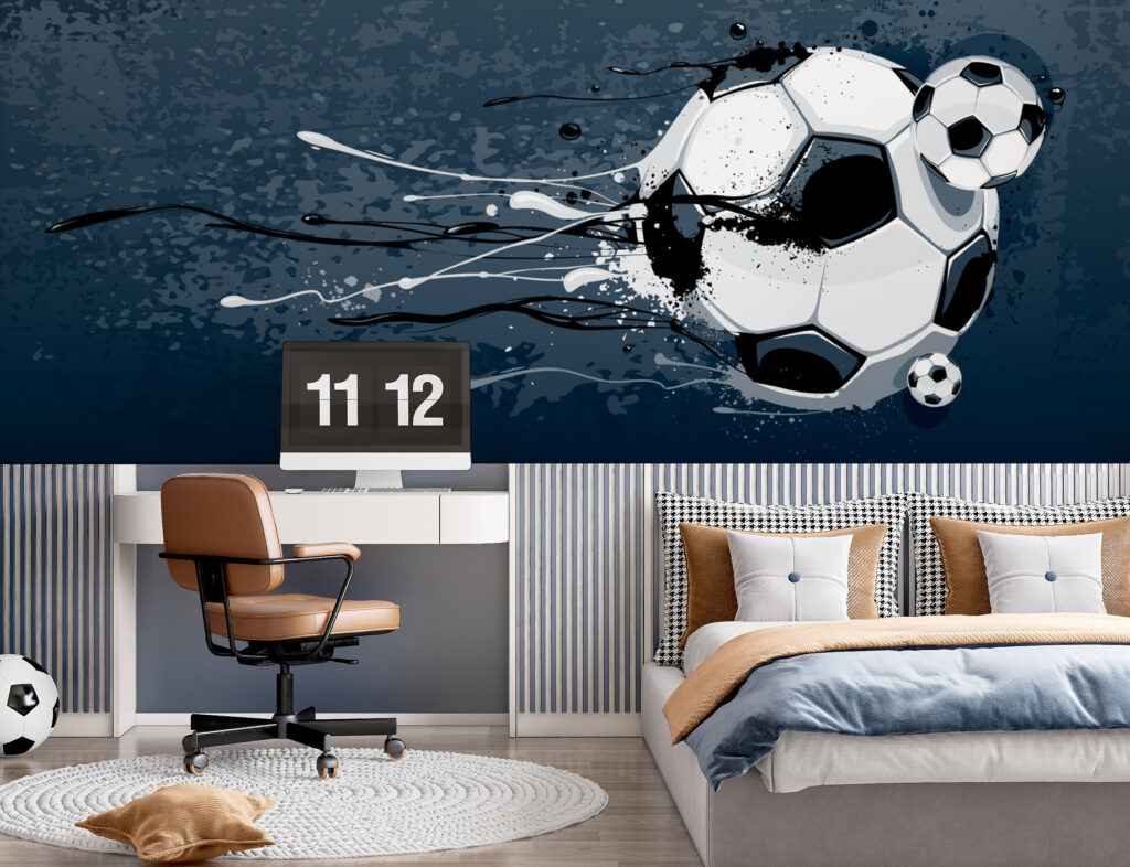Futbal na modrom pozadí v interiéri