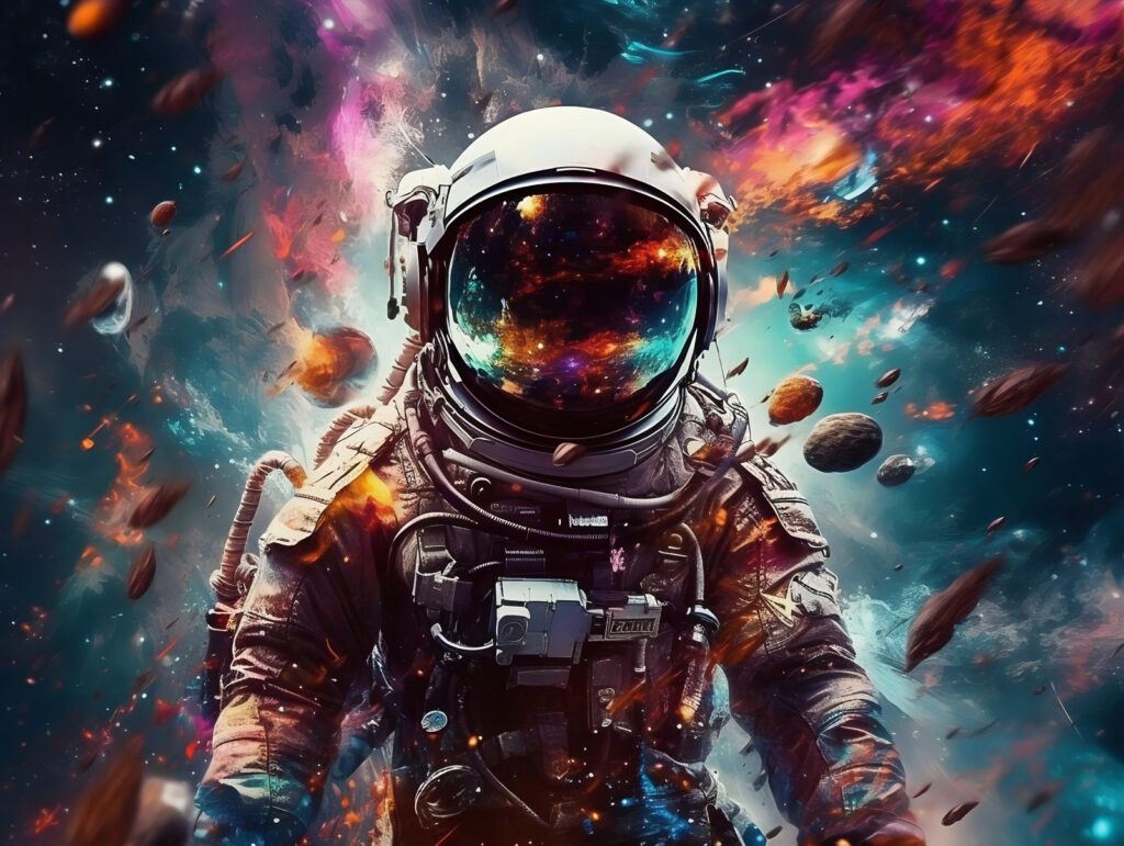 Astronaut v farebnej hmle — celý dizajn