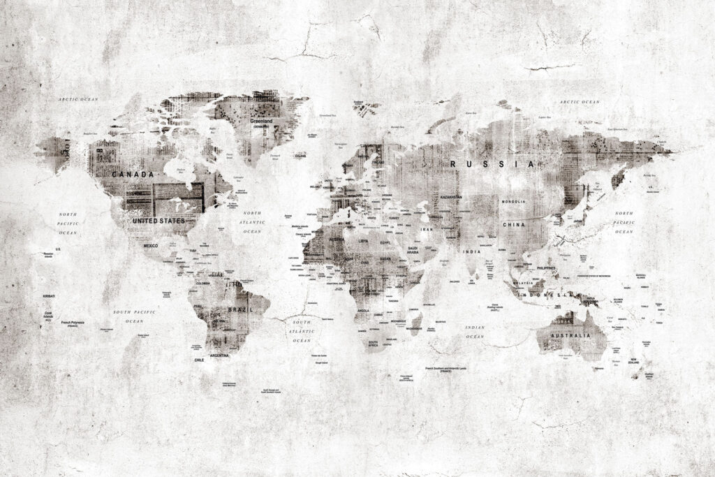Mapa sveta na múre — celý dizajn