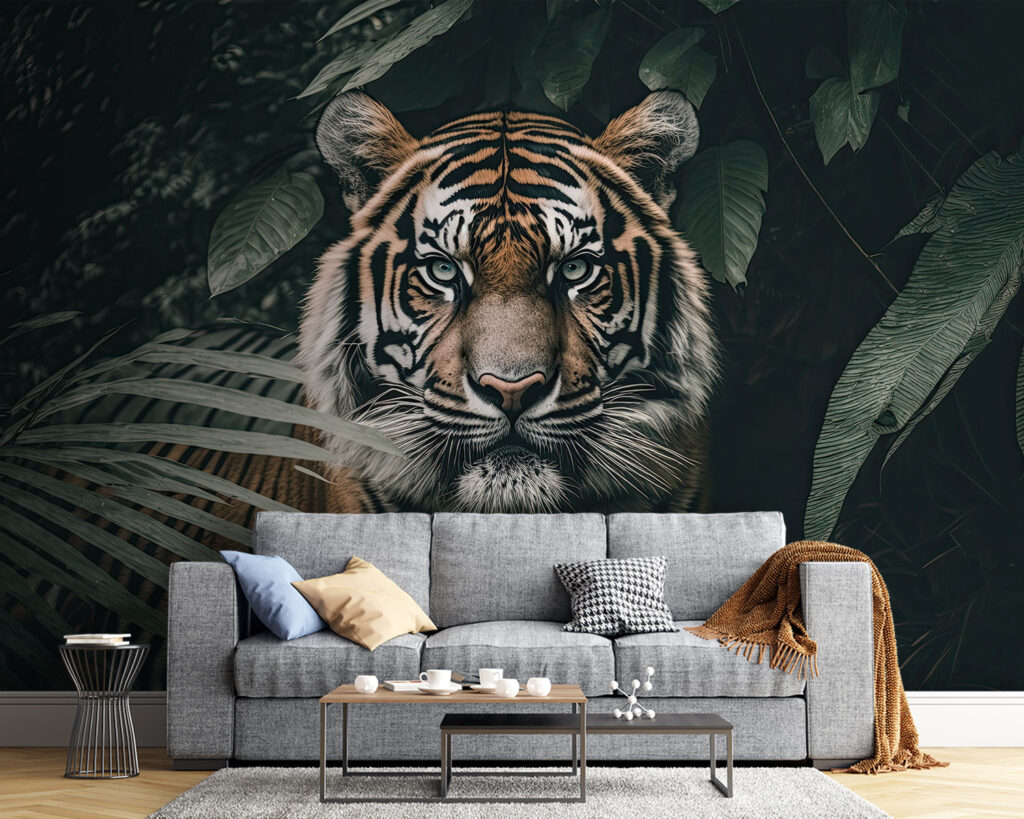 Tiger medzi tmavými listami — interiér 3