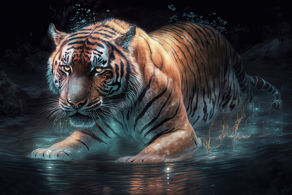 Tiger kráča vodou — celý dizajn