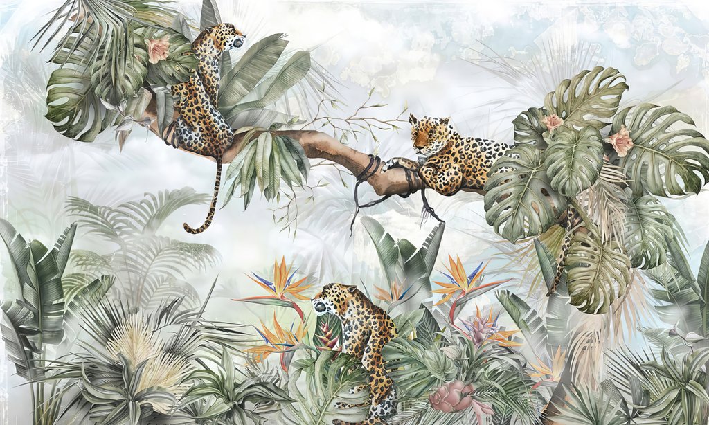 Leopardy medzi palmami — celý dizajn