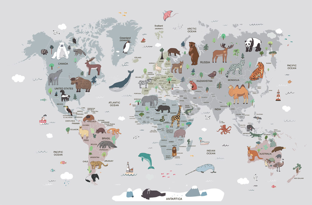 Mapa sveta s rastlinami — celý dizajn