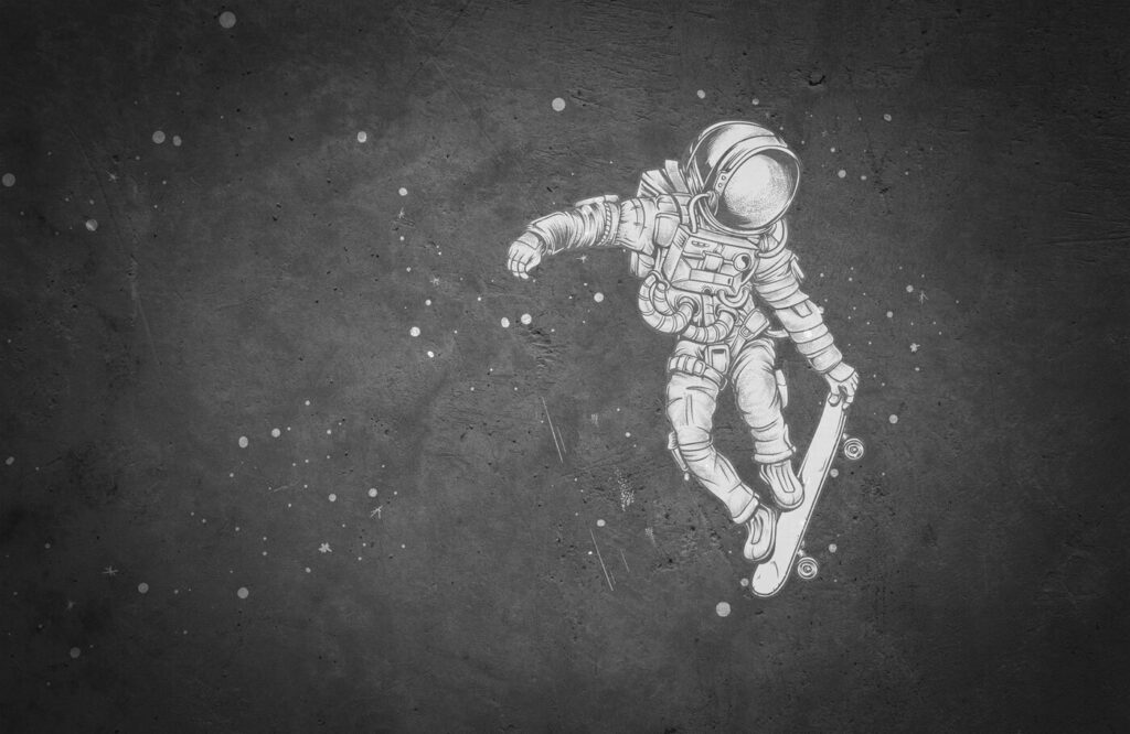 Astronaut na skateboarde — celý dizajn