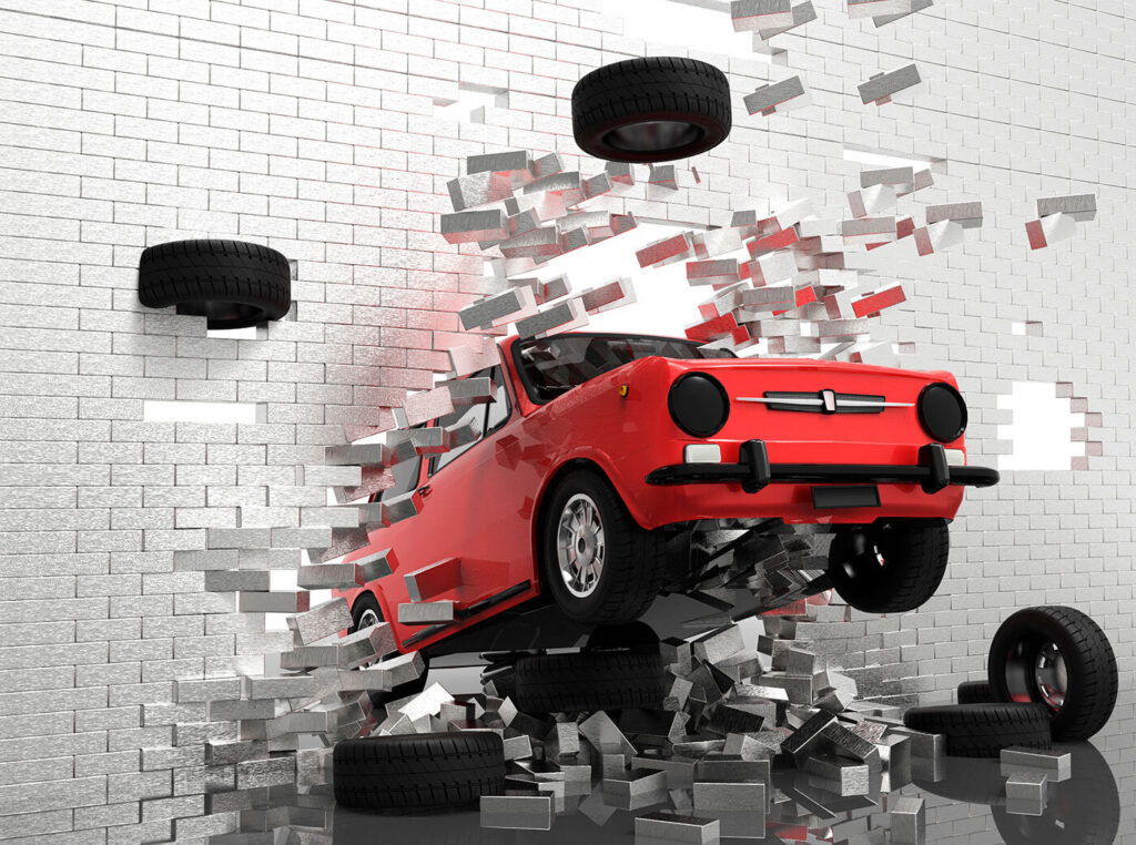Červené auto vyráža von — celý dizajn