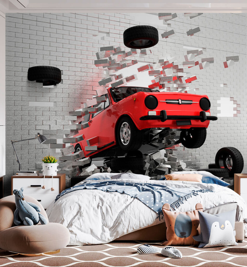 Červené auto vyráža von — interiér 2