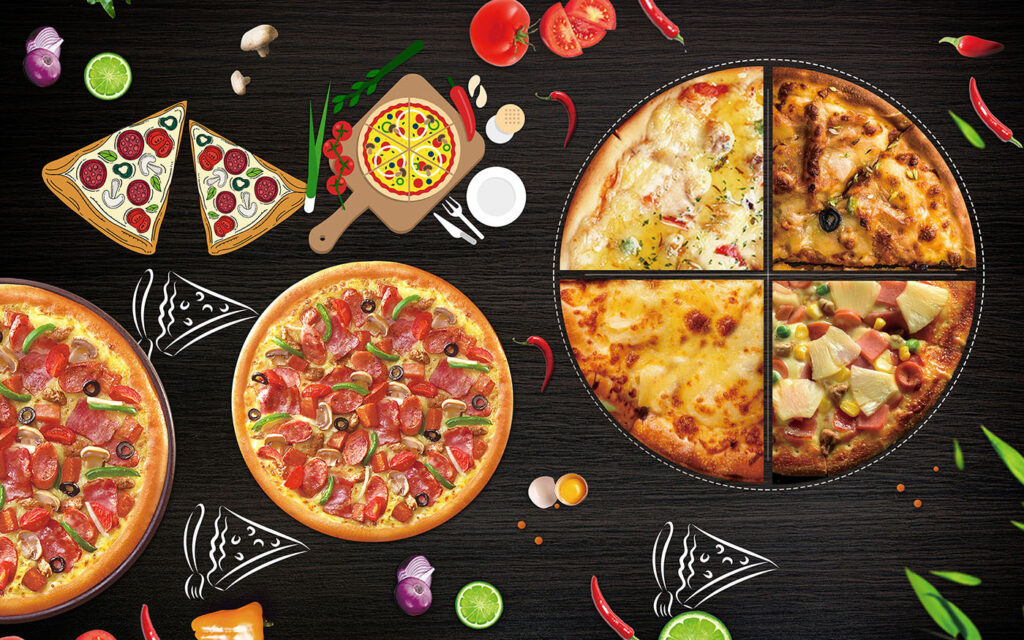 Pizze na tmavom pozadí — celý dizajn