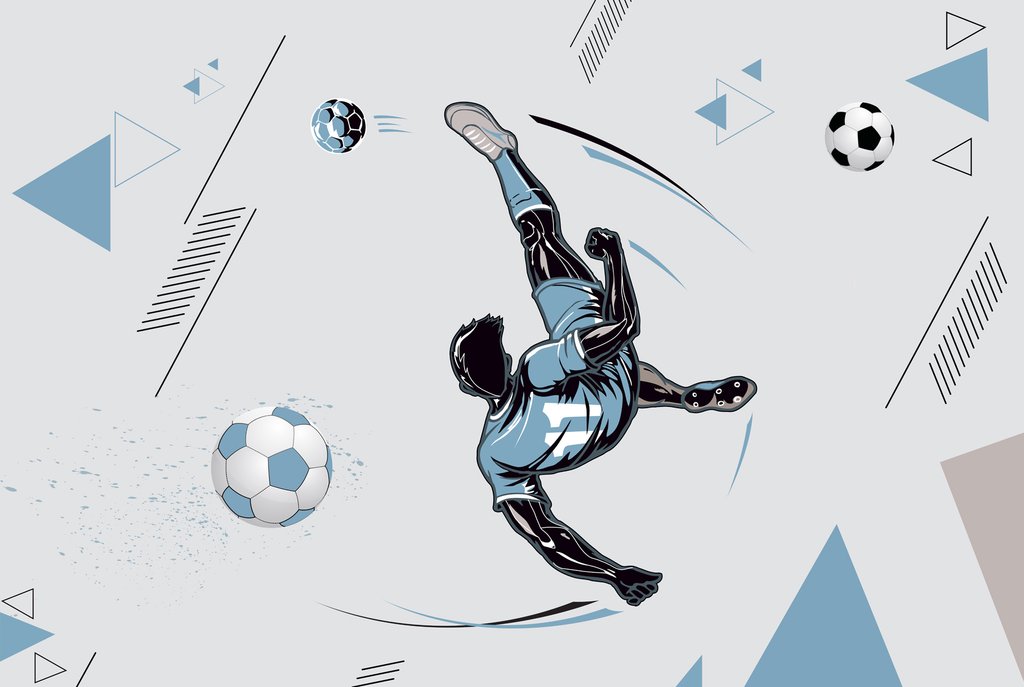 Futbalista v modrom skoku — celý dizajn