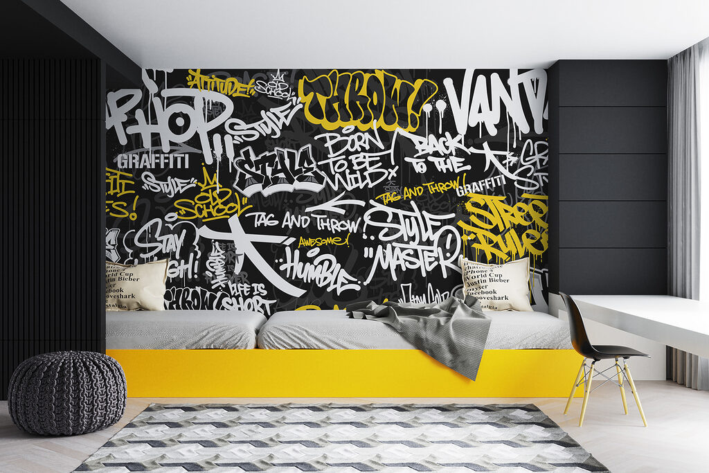 Žlté graffiti na čiernom — interiér 2