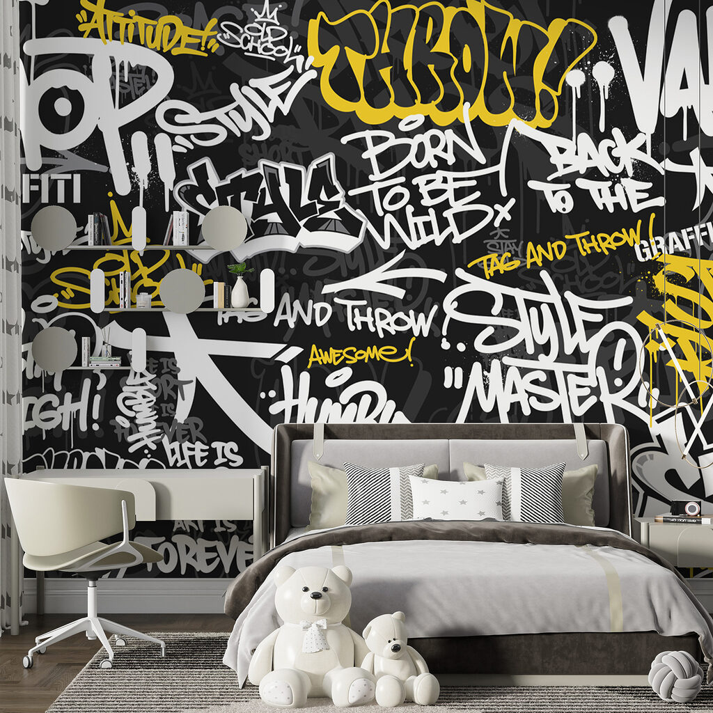 Žlté graffiti na čiernom — interiér 3