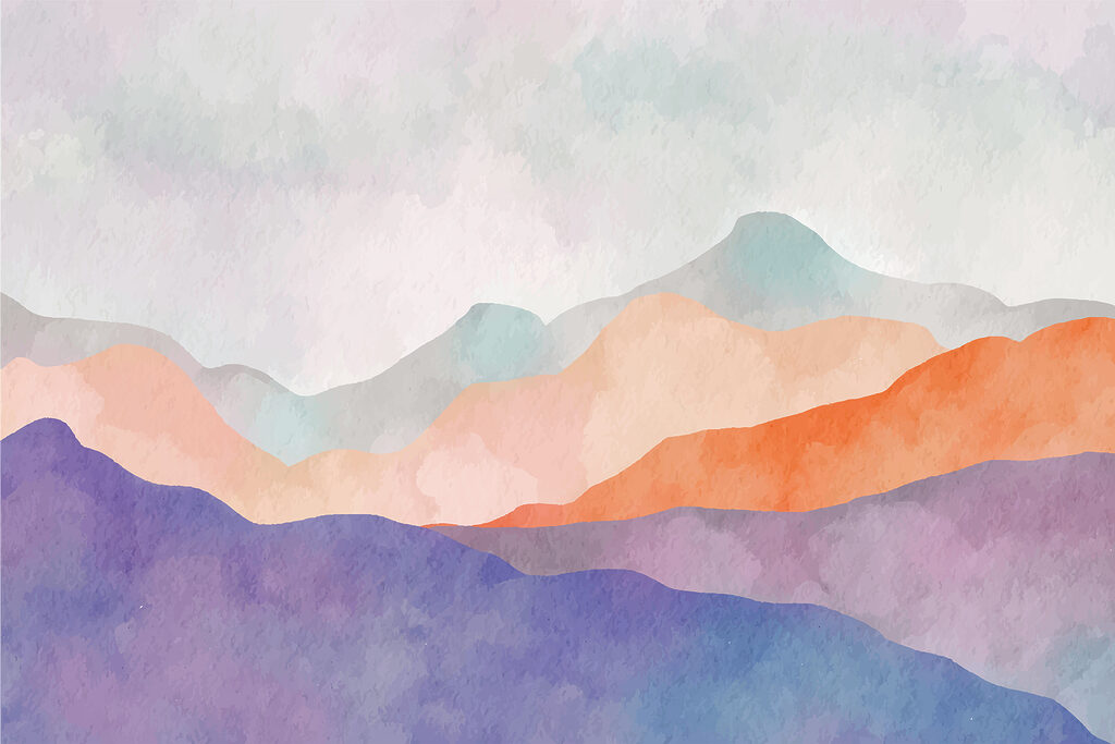 Fialové hory, oranžový horizont — celý dizajn
