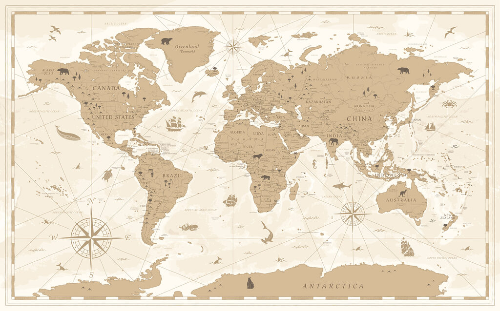 Mapa s veternou ružicou — celý dizajn