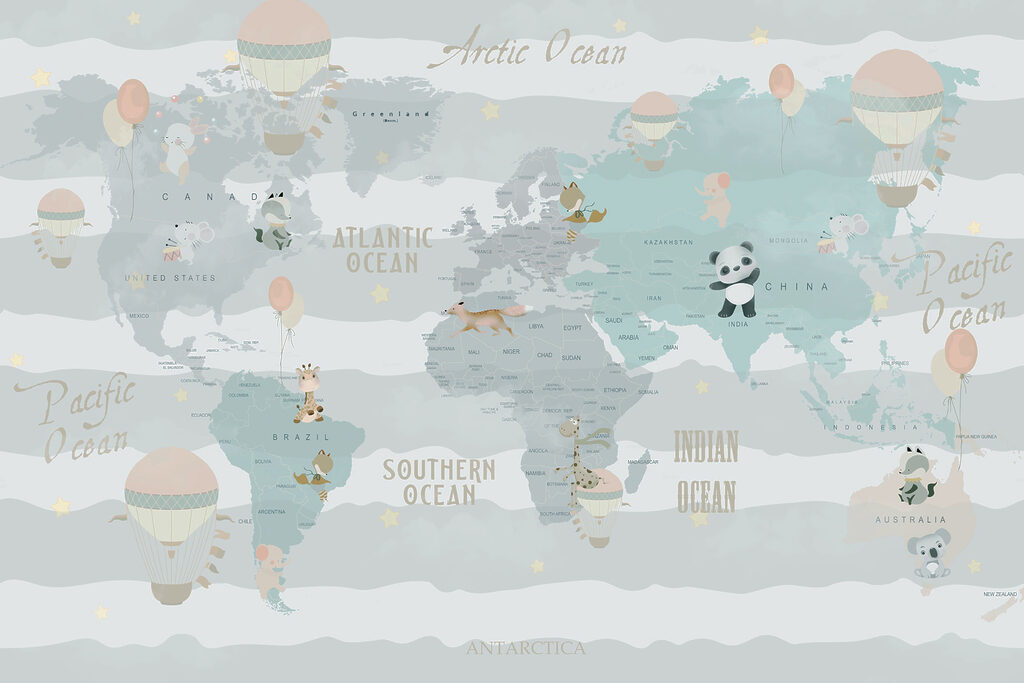 Pastelová mapa sveta — celý dizajn