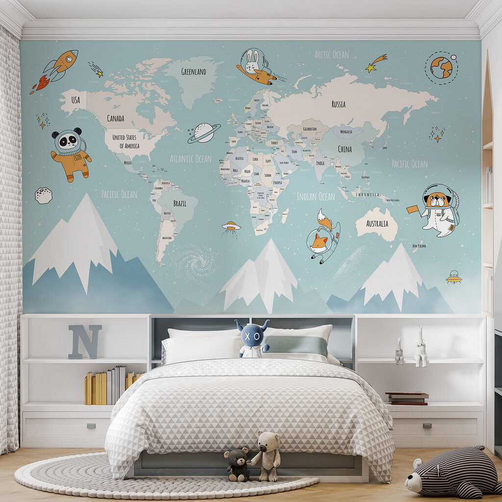 Mapa sveta s astronautmi — interiér 2
