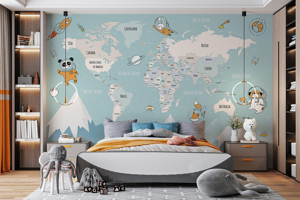 Mapa sveta s astronautmi — interiér 4