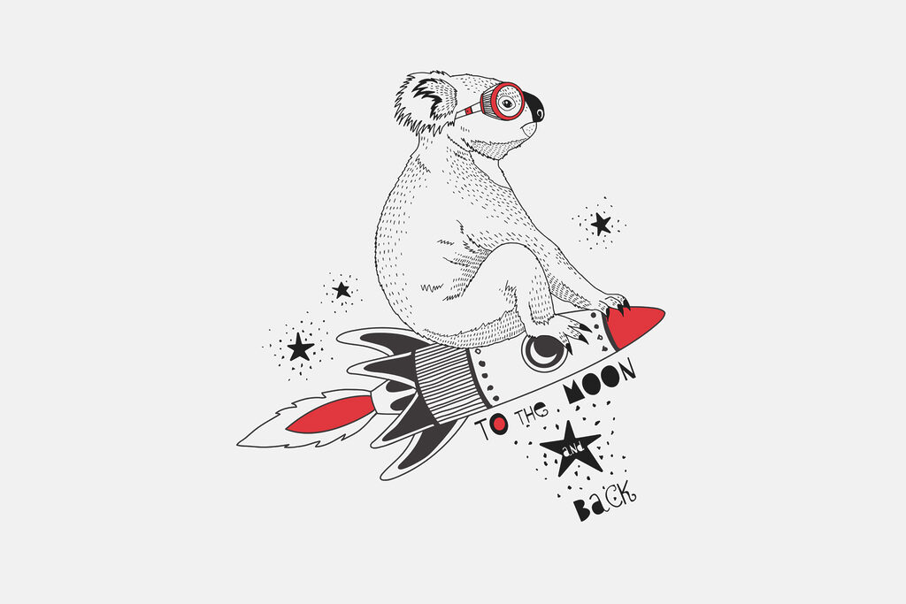 Koala na rakete — celý dizajn