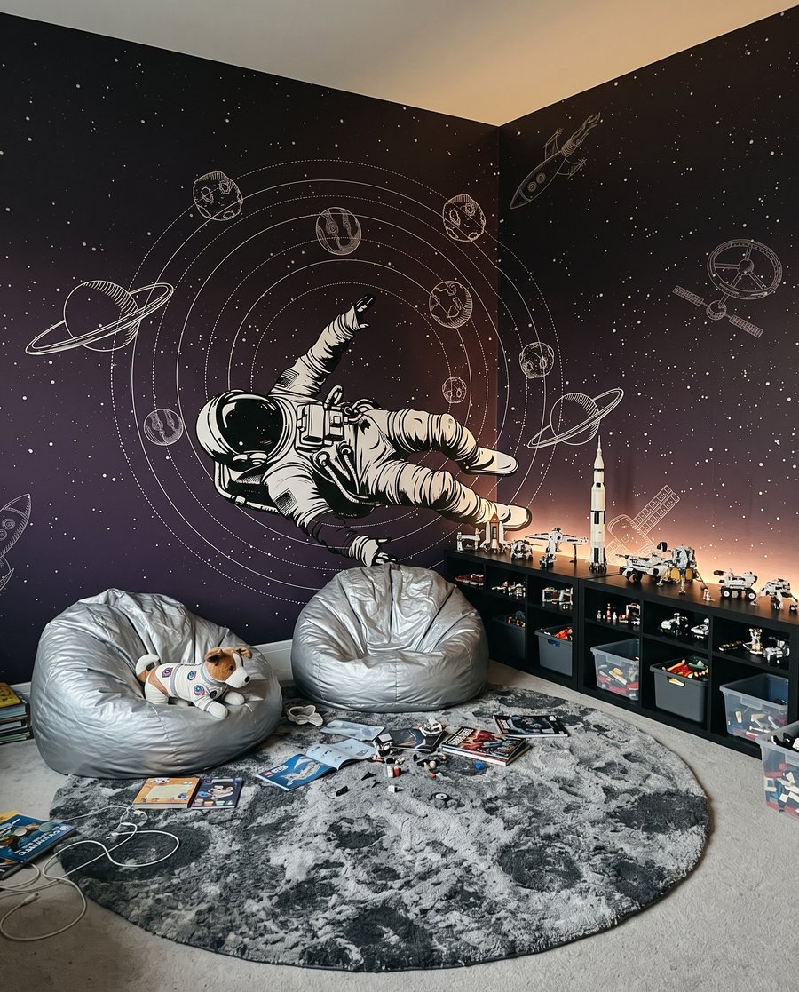 Astronaut medzi obežnými dráhami v interiéri