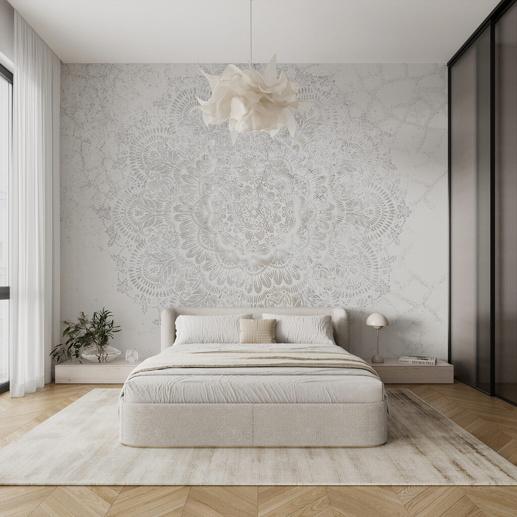 Biele kvetinové ornamenty — interiér 1