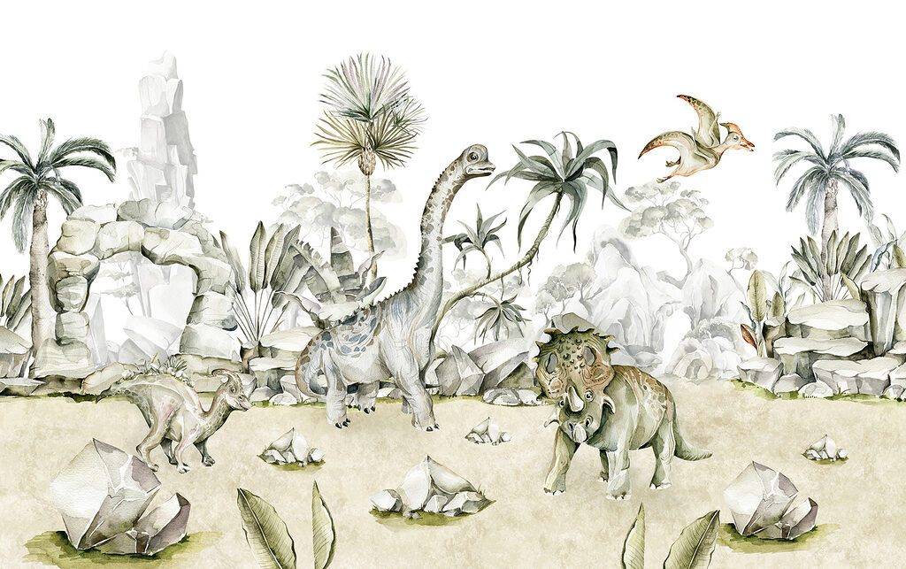Dinosaury medzi skalami — celý dizajn